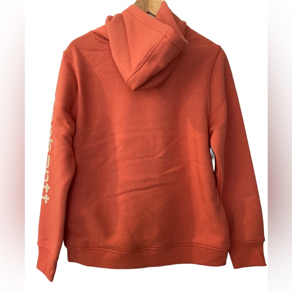 Carhartt Women’s Relaxed Fit Logo Sleeve Graphic Hoodie - Earthen Clay Heather - Picture 2 of 4